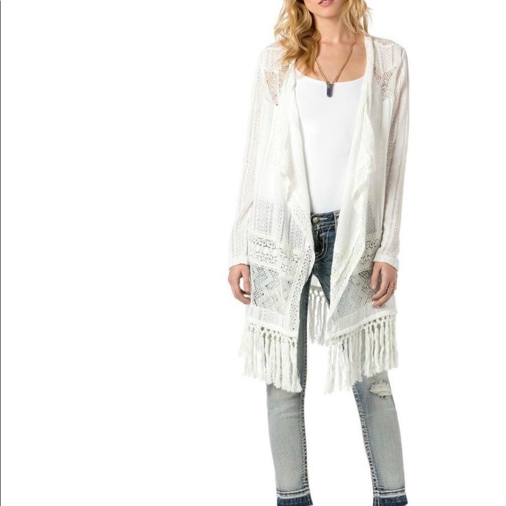 ! Miss Me Cream Fringe Cardigan.Size Small. Cream.